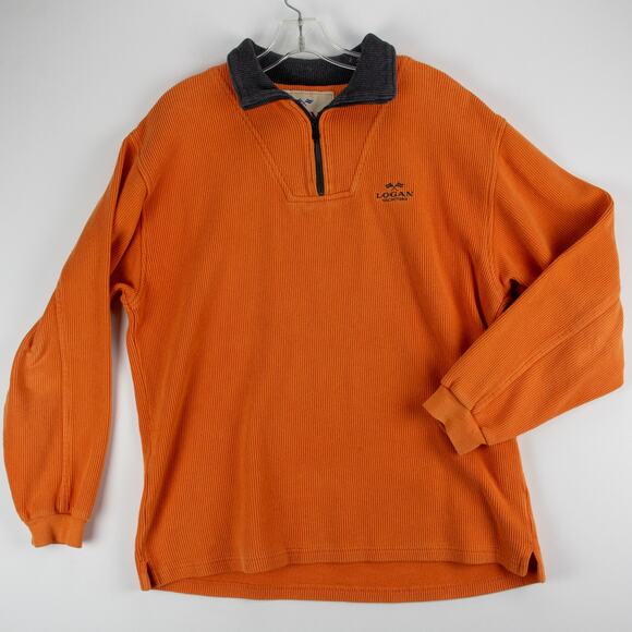 Logan Yachting Men's Corduroy Long Sleeve Polo Orange Zip 100% Cotton Small - Picture 1 of 11